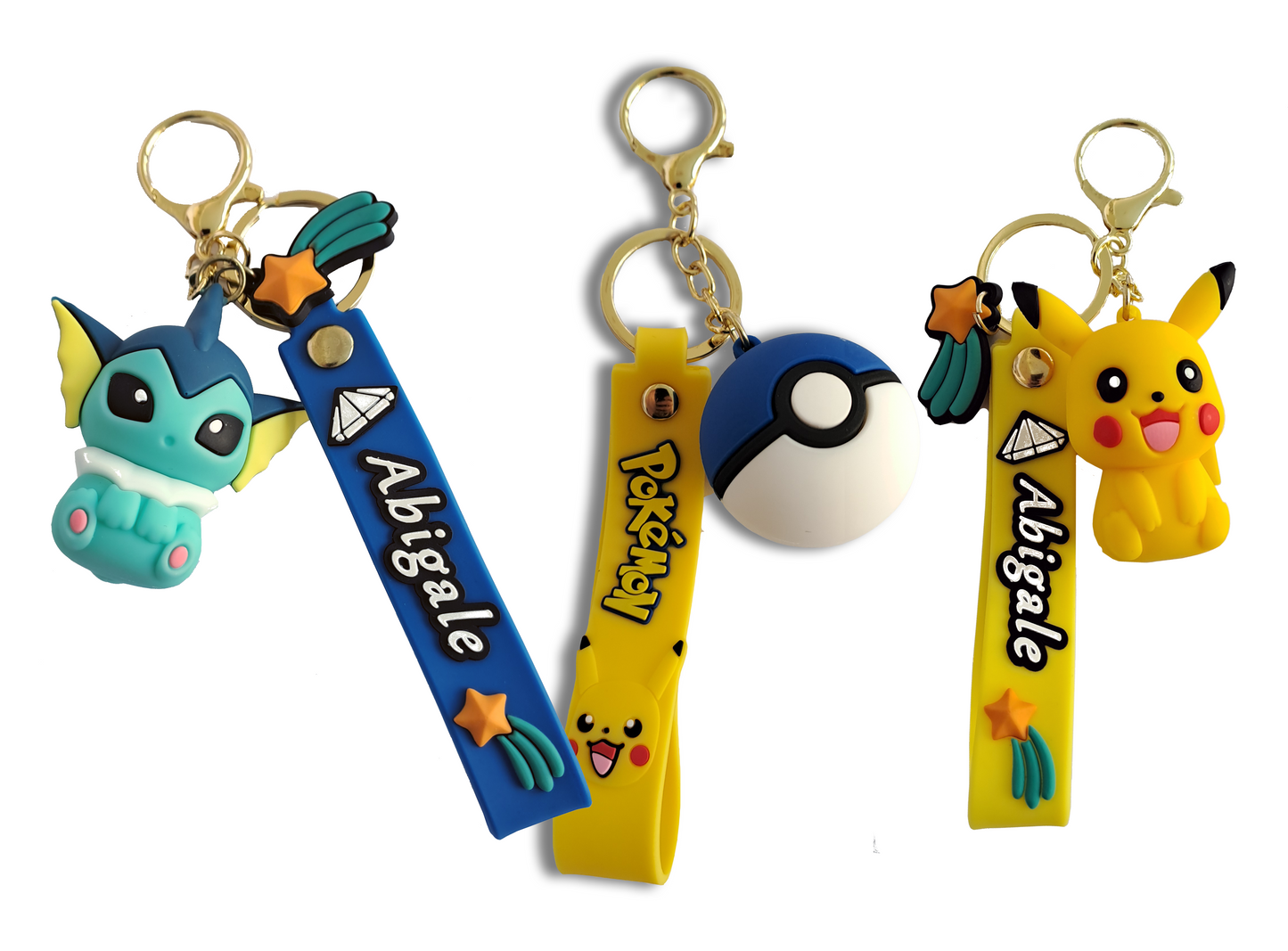 Pokémon bundle- pokeball, pikachu and vaporeon key chains